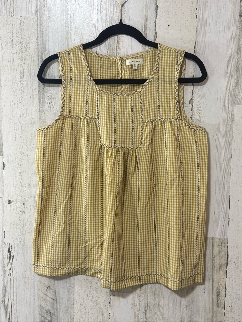 Max Studio Yellow Gingham Sleeveless Cotton Top - Picture 3 of 11